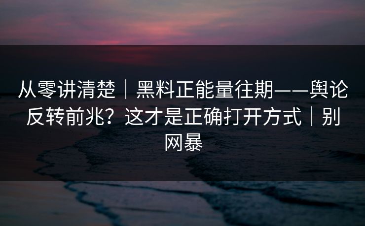 从零讲清楚｜黑料正能量往期——舆论反转前兆？这才是正确打开方式｜别网暴